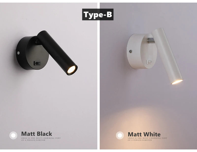 LED Wall Lamps with Switch Rotatable Adjust Aluminum 3W Spotlight Bedside Reading Light Hotel Bedroom RV Sconce Light Fixture