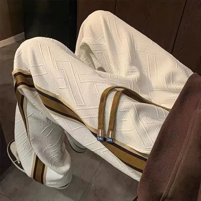 Man Sweat Pants Wide Leg Trousers Stripe Straight Men's Sweatpants Sport Athletic Track Tracksuit Bottoms Harajuku Trend Popular