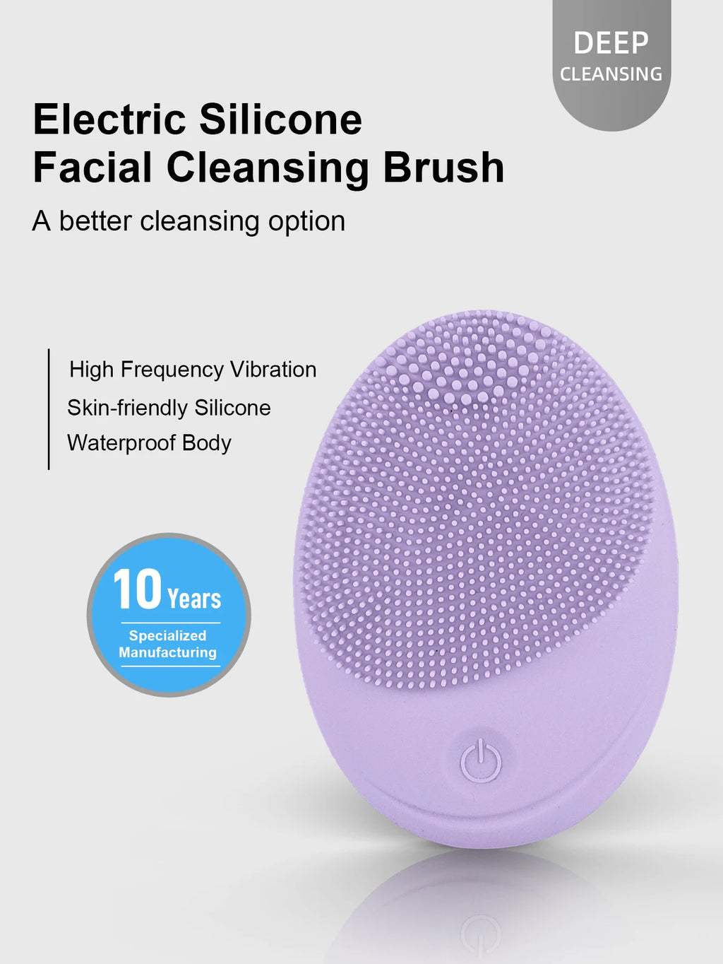 Facial Cleansing Brush Made with Ultra Hygienic Soft Silicone, Waterproof Sonic Vibrating Face Brush for Deep Cleansing, Gentle