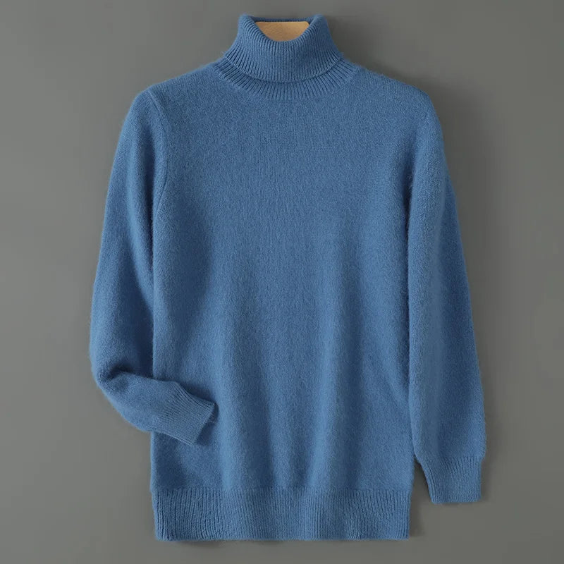 2024 Autumn Winter New Men's Casual High Collar Mink Cashmere Sweater Versatile Loose Pullover Knitted Sweater Warm Base Sweater