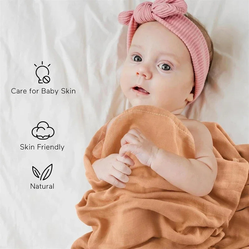 Baby Muslin Swaddle Blankets 2 Layers Breathable Skin-Friendly Newborn Receiving Blankets Swaddle Wrap Baby Essentials 120*110cm
