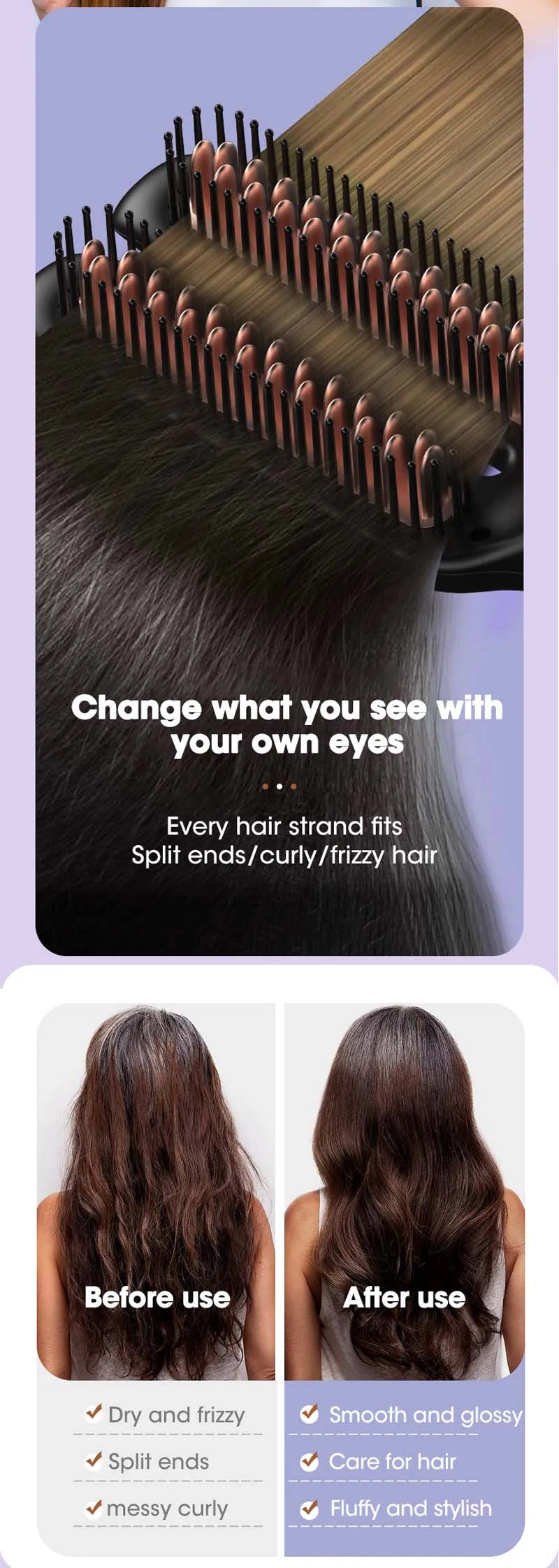 Professional Hair Straightener Brush Ionic Double Heating Plate 5 Temp Ceramic Heating Comb For Fast Lcd Display Styling Tool