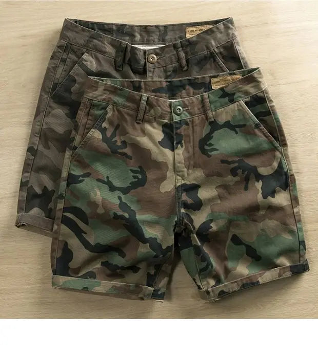 Mens Casual Camouflage Work Shorts Five-Quarter Length Wear-Resistant Dirt-Resistant Loose Fit Summer Cotton Cargo Pants