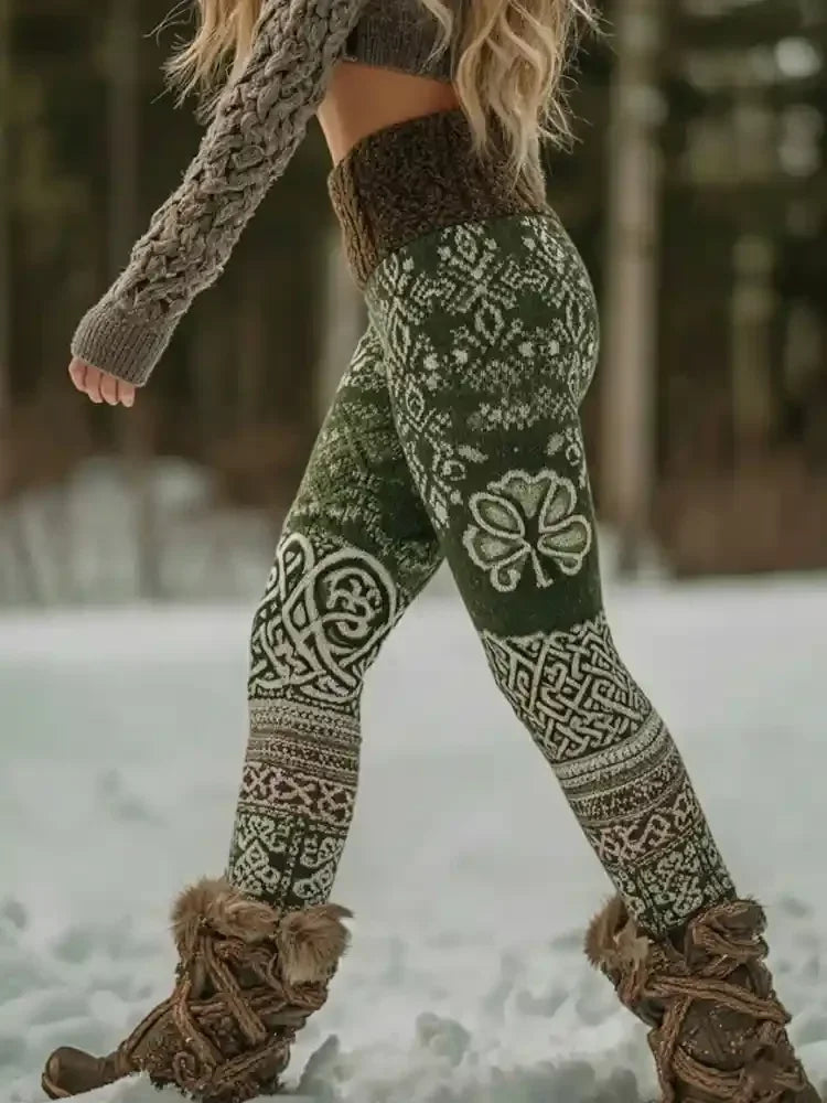 Shopfull Women's Green Forest Graphics Leggings 2026 Outdoor Trousers Stretch Elastic Waist Control Streetwear Polyester Spandex