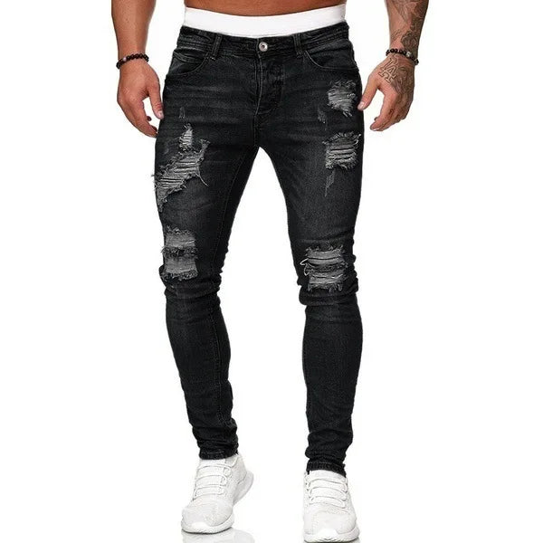 2026 Spring Summer New Men Denim Pants Casual Slim Fit Skinny Ripped Versatile Fashion Long Jeans Men