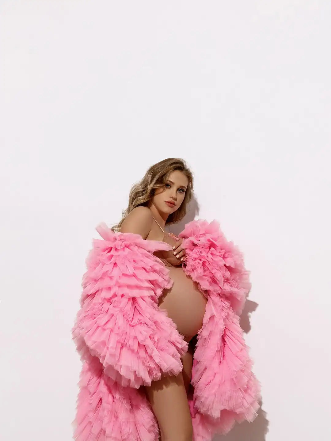 Cute Pink Puffy Tulle Jacket Women Full Sleeves Volume Coat Female Oversize Jacekt Outerwear Coat Custom Maternity Robe Dress