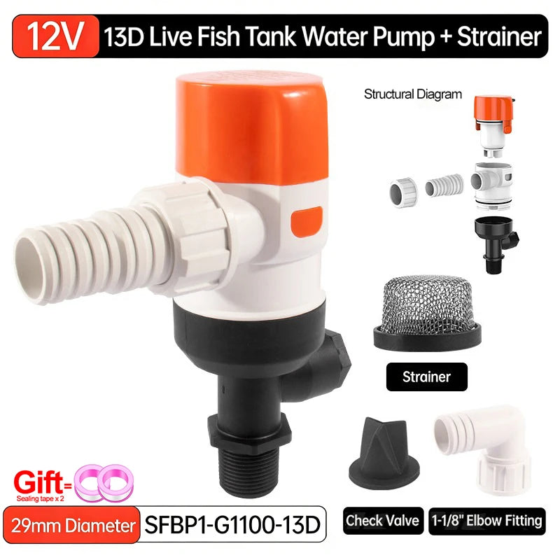 DC12V Yacht Aerator Bait Pump Livewell DC Submersible Pump for Lures, Sea Fishing, Boat Fishing, Etc.Boat Water Pump
