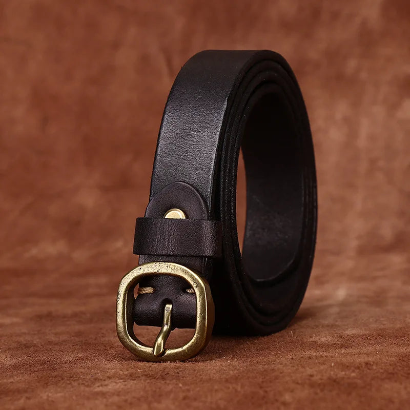 2.3CM Ladies Pure Cowhide Copper Buckle Genuine Leather Casual Jeans Thin Belt Women High Quality Retro Luxury Female Waistband