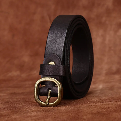 2.3CM Ladies Pure Cowhide Copper Buckle Genuine Leather Casual Jeans Thin Belt Women High Quality Retro Luxury Female Waistband