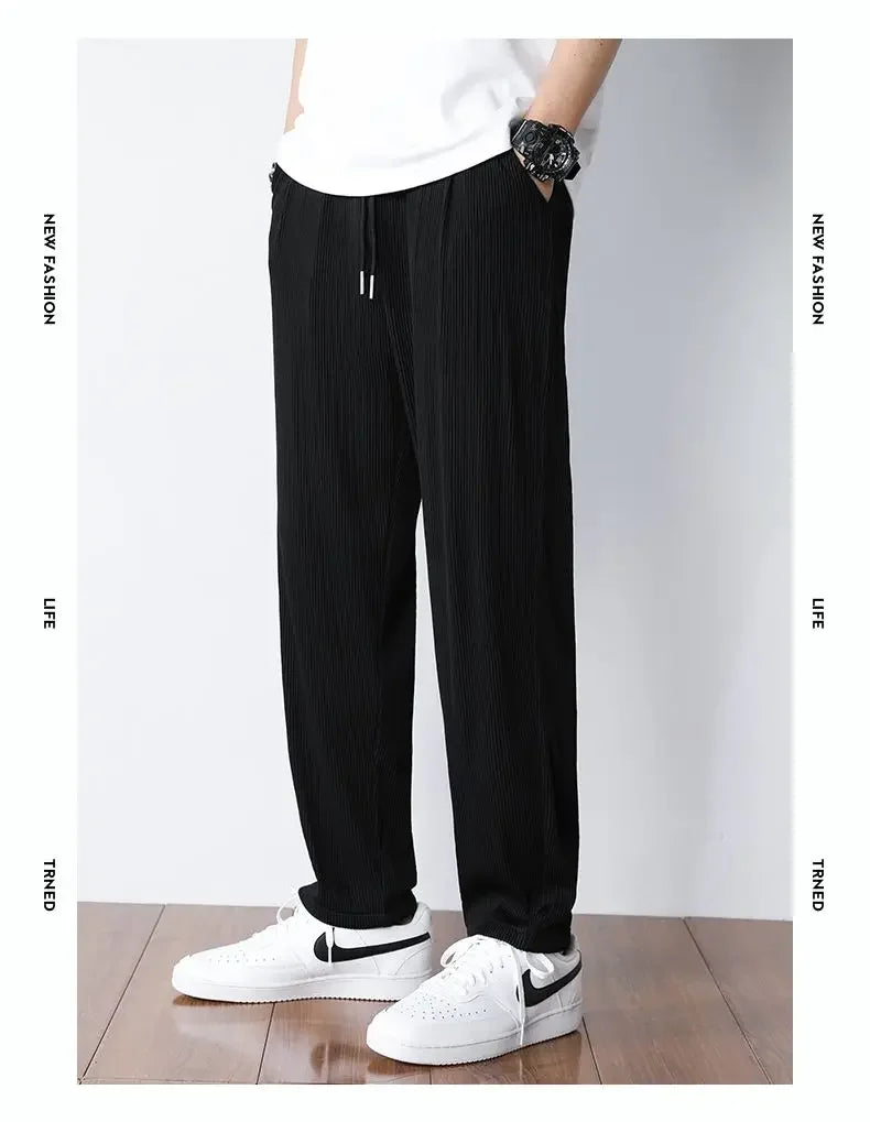 Summer White Casual Pants Men's Ice Silk Pants Men's Drape Floor Mop Pants  Korean Straight Loose Wide Leg Long Pants