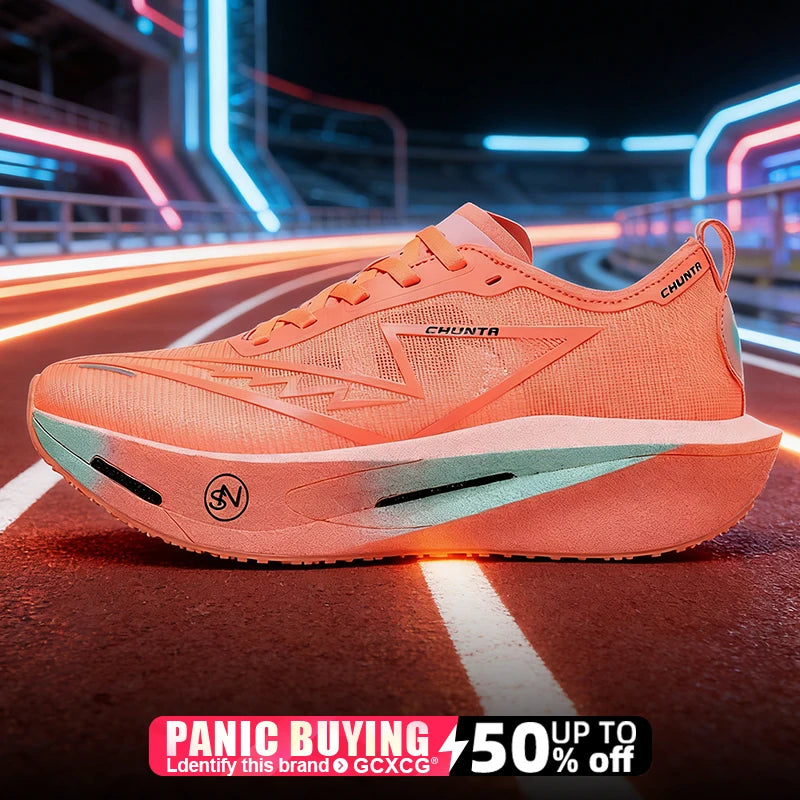 Men Sports Running Shoes Carbon Board Speciality Marathon Breathable Lightweight Women's Comfortable Nonskid Chunta Sneakers
