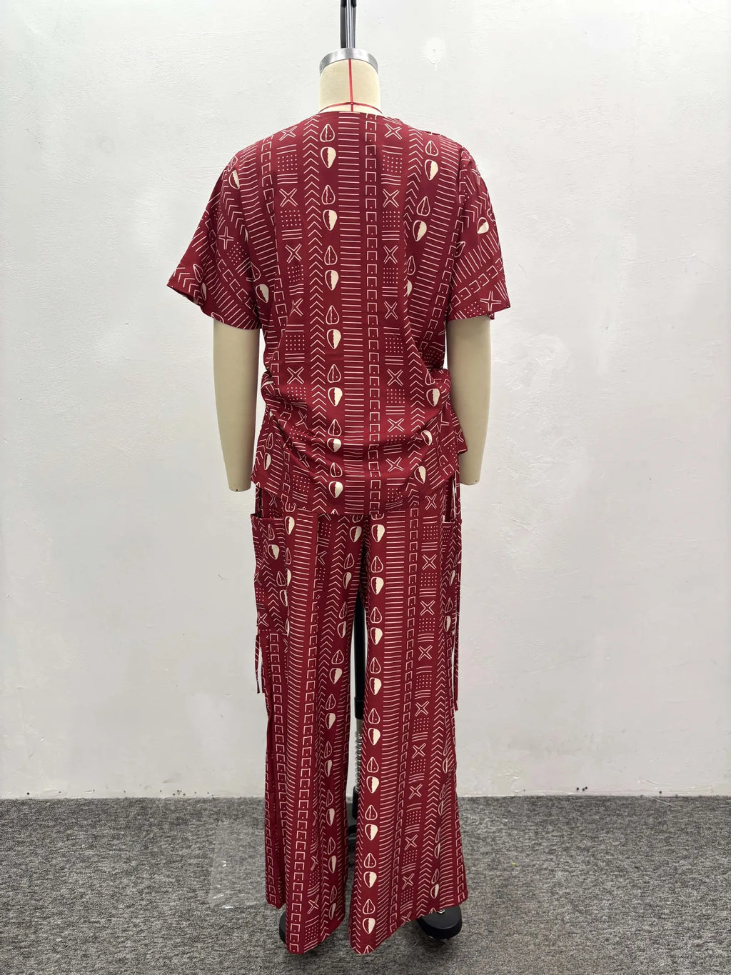 New Fashion Printed Two-piece Set Women's Loose Casual Short-sleeved Drawstring Waist Slimming V-neck Shirt Wide-leg Pants Sets