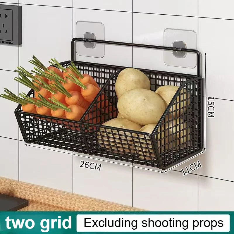 Wall-Mounted Multi-Functional Kitchen Organizer - Durable Metal Vegetable, Garlic, and Onion Storage Basket - Storage Organizer