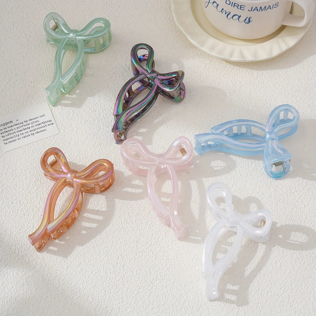 New Elegant Ribbon Bow Hair Clip for Women Large Anti Slip Ponytail Bowknot Claw Clip Barrettes Hairpins Crab Hair Accessories