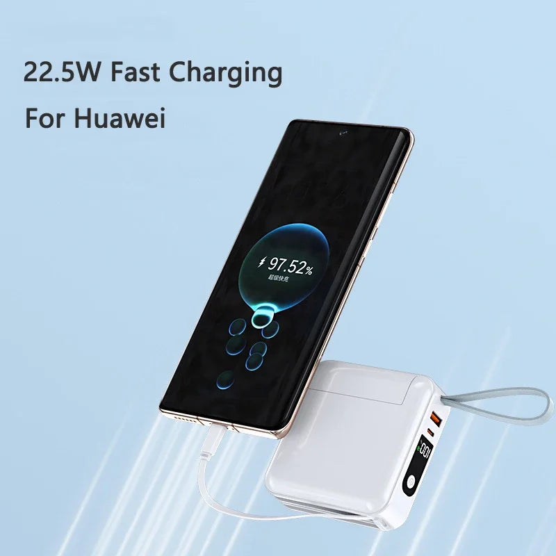30000mAh Power Bank Built in Cable with AC Plug Wall Charger 22.5W Fast Charging Powerbank for IPhone Xiaomi External Battery