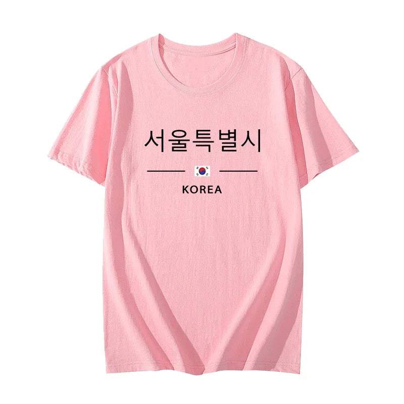 Korea Seoul Printed T-shirt High Quality Spring Summer Casual Fashion Round Neck Top Male Home Outdoor Comfortable Short Sleeved