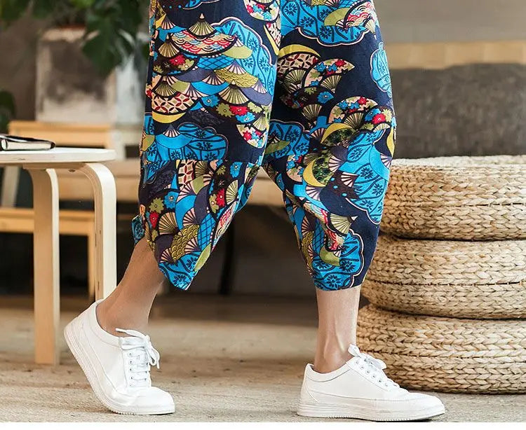 Men's Casual Cotton Linen Seven-Foot Pants Summer plus Size Lantern Loose Fit Shorts Harlan Style Comfortable Breathable Leis...