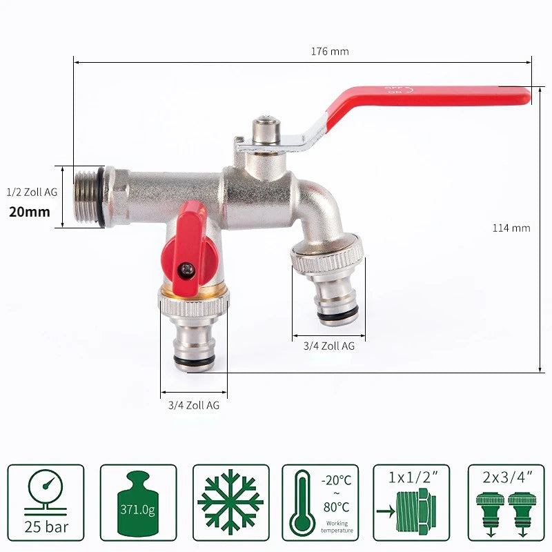 Garden Outdoor Bibcock Faucet DN15 DN20, Anti-freeze, Dual Control Copper for Washing Machine and Kitchen Garden Sink    1/2