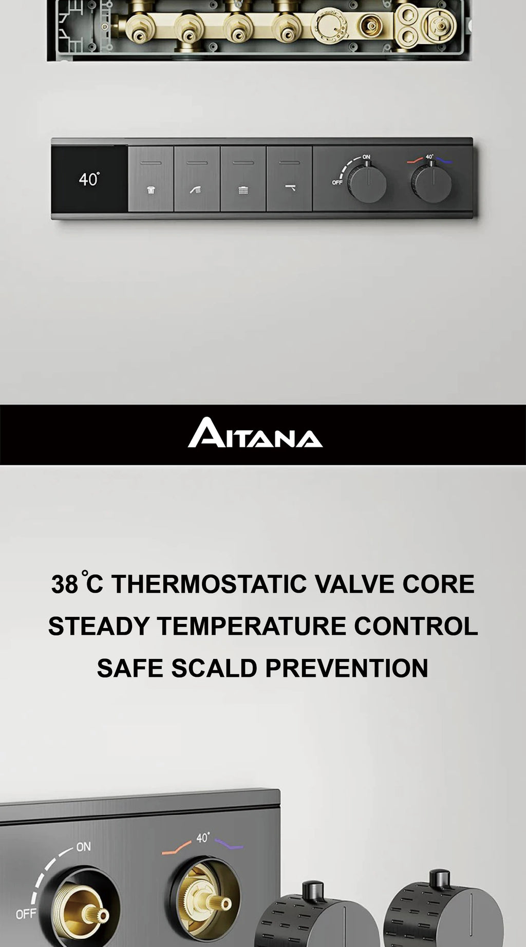 Luxury Bathroom Ceiling Embedded Rain Shower Head LED Digital Display Thermostatic Mixer Hot Cold Water Rainfall Shower System