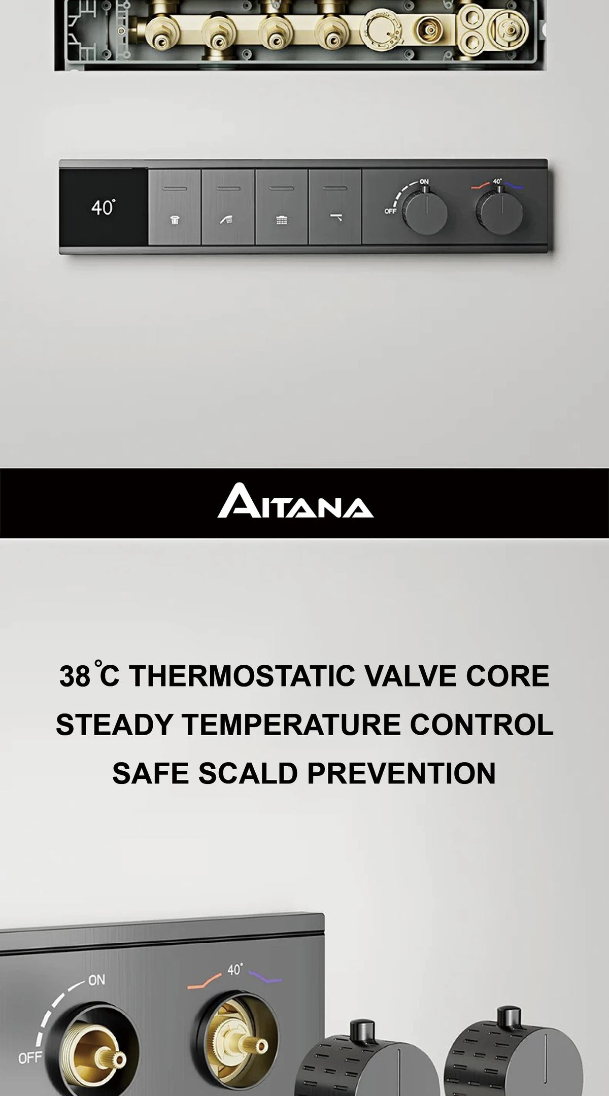 Luxury Bathroom Ceiling Embedded Rain Shower Head LED Digital Display Thermostatic Mixer Hot Cold Water Rainfall Shower System