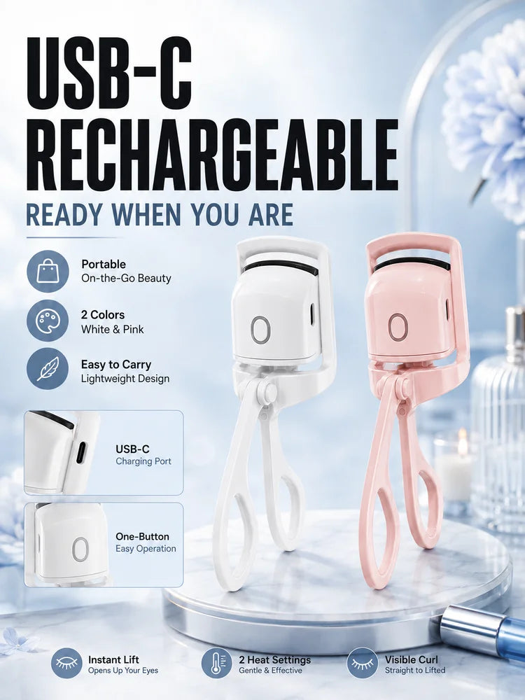 Electric Lash Curler for Women USB Rechargeable Heated Eyelash Styling Device Portable Beauty Tool for Eye Makeup