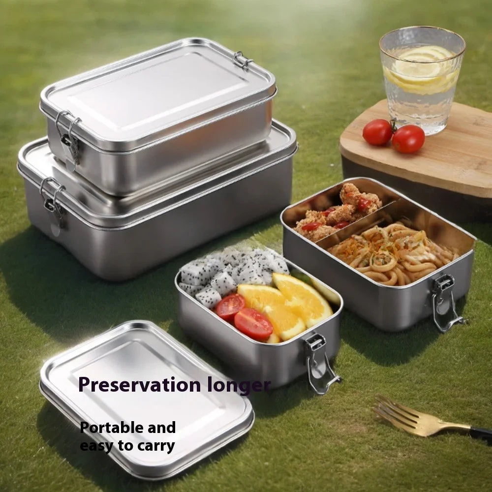 304 Stainless Steel Bento Box Metal Food Storage Container with Locking Clasp Suitable for Work and School 1200/2400ml Lunch Box