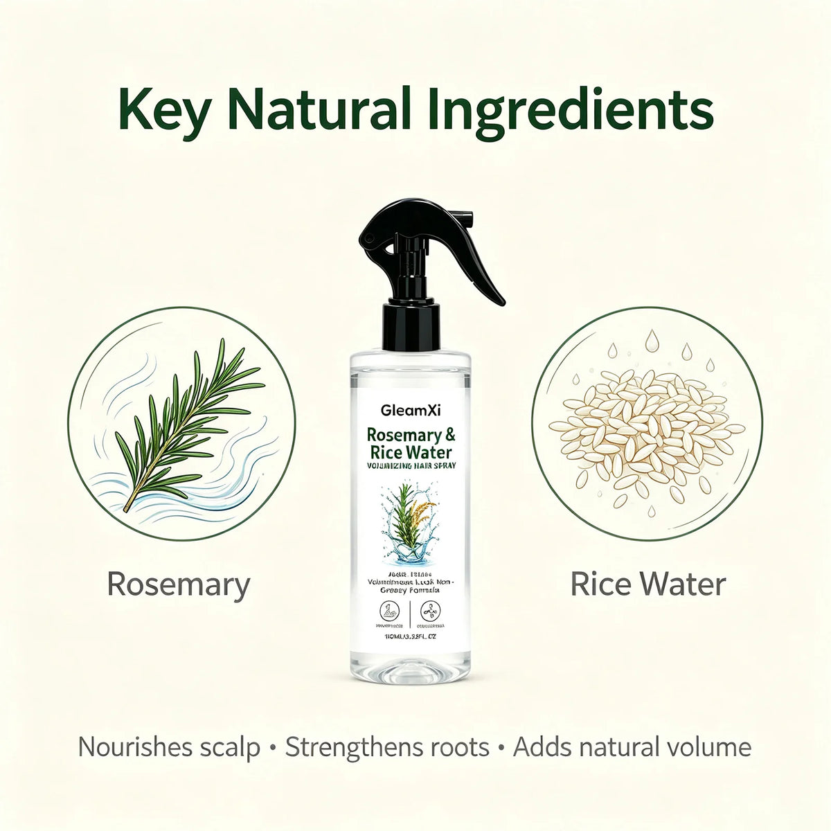 Rosemary & Rice Water Hair Spray Made with 100% Natural Extracts Lightweight Non-Greasy Formula For Softer Smoother-Looking Hair