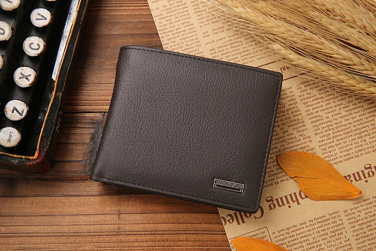 JINBAOLAI Retro Short Men Wallets Genuine Leather Credit Card Holder Waterproof Men Purse Classic Coin Pocket Black Male Wallet