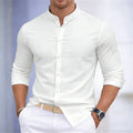 Men's stand-up collar white or black long-sleeved shirt, solid color shirt, slim fit business casual men's top, sizes XS-6XL.