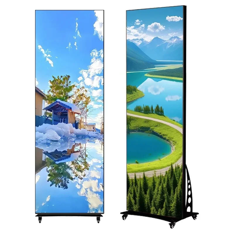 LED folding poster screen, indoor full color, mirror advertising display high definition landing