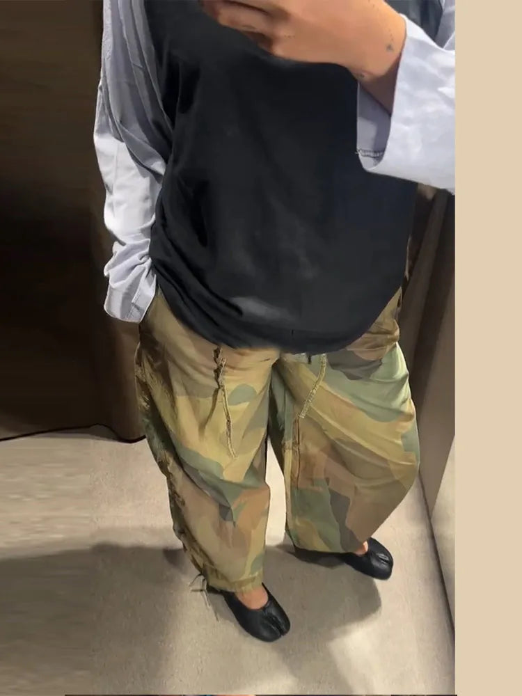 Camo Print Drawstring Waist Women Pants Wide Leg Loose Cut Drawstring Hem Relaxed Fit Casual Trouser Streetwear 2026 New Fashion