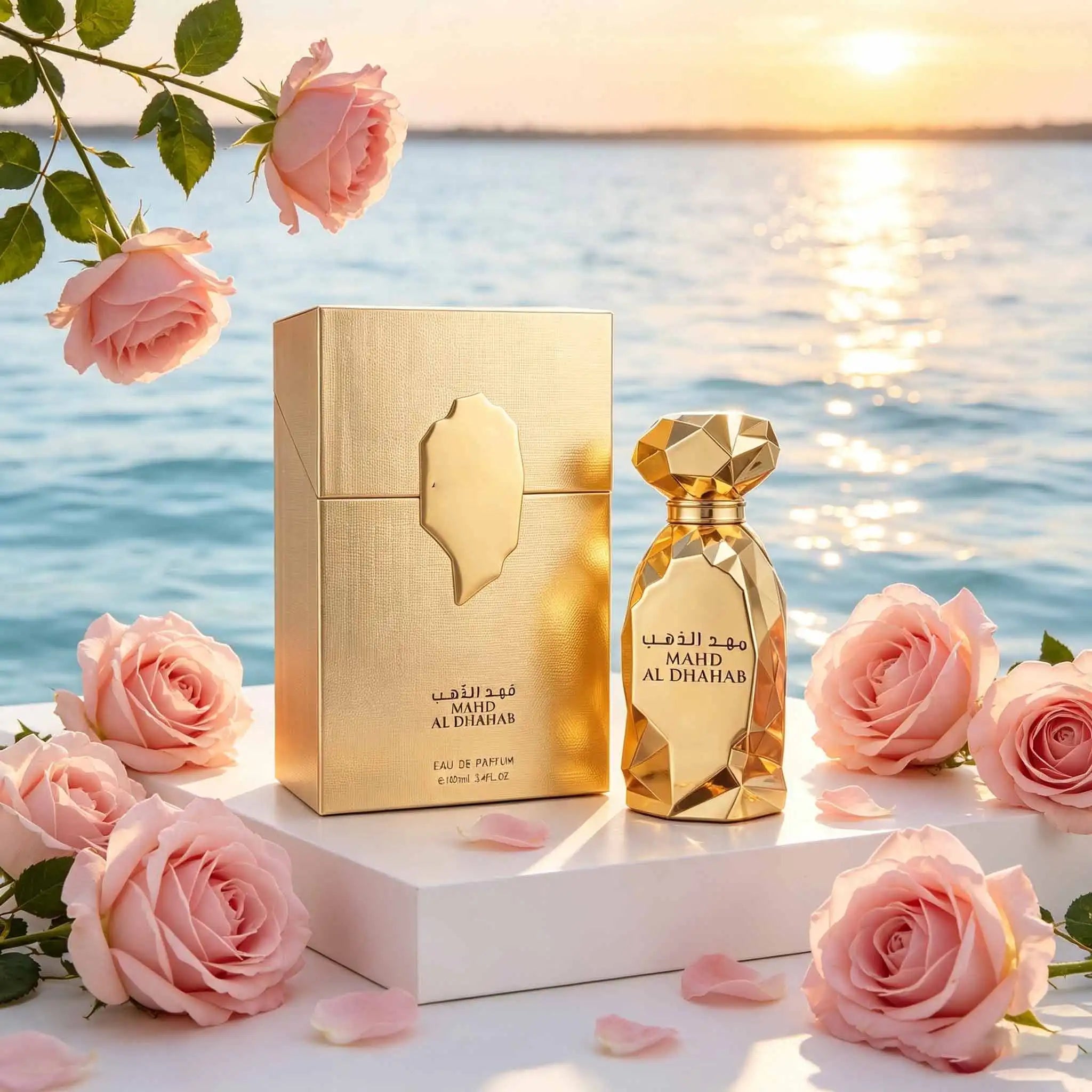 Mahd Al Dhahab perfume with stunning faceted golden bottle. Rich opulent scent with premium gift box, an outstanding gift for festivals and business occasions.