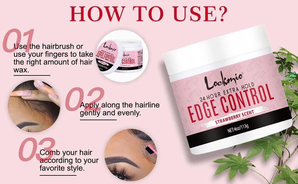 LOCKMIO Hair Flyaways Control Gel & Brush Women Hairline Styling Gel 113g Long-lasting Hair Care Edge Defining Wax Cream for Wig