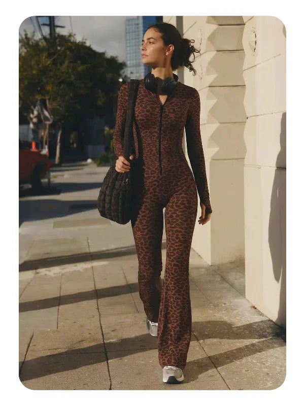 Sexy Hip-wrapped Yoga Suit Spice Deep V-neck Zipper Fashion Leopard Print Slim-fit One-piece Fitness Yoga Pants Summer 2026