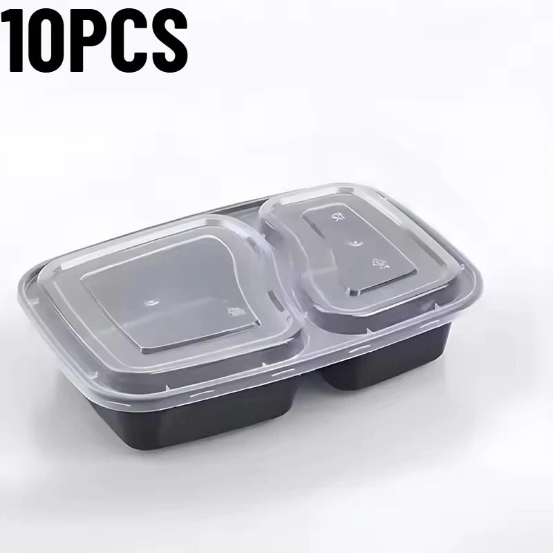 10PCS Disposable Food Boxes with Lids Two Compartments Disposable Portable Bento Boxes Storage Fruit Takeaway Food Container