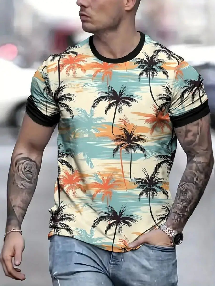 Coconut Tree 3D Print Hawaiian T-Shirts Men Women Round Neck Short Sleeve T Shirt Oversized Street Tee Street Top Men's Clothing