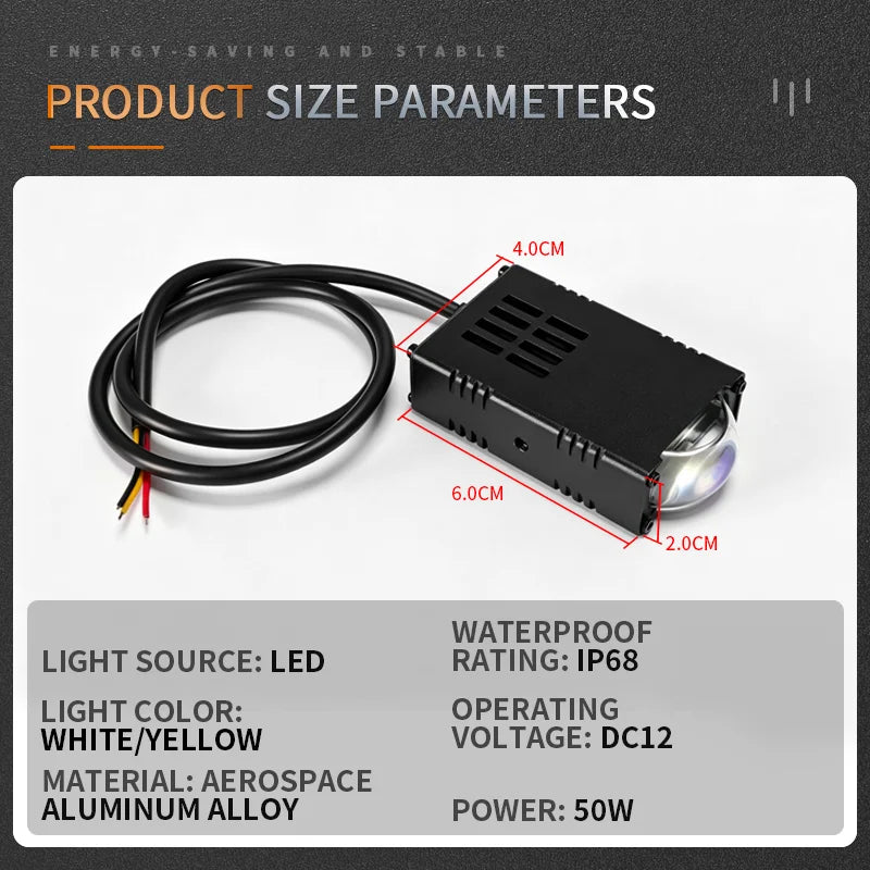 Universal LED Auxiliary Front Light for Motorcycles and Cars, Spotlight with Two Colors, High and Low Beams, Bright Driving Fog