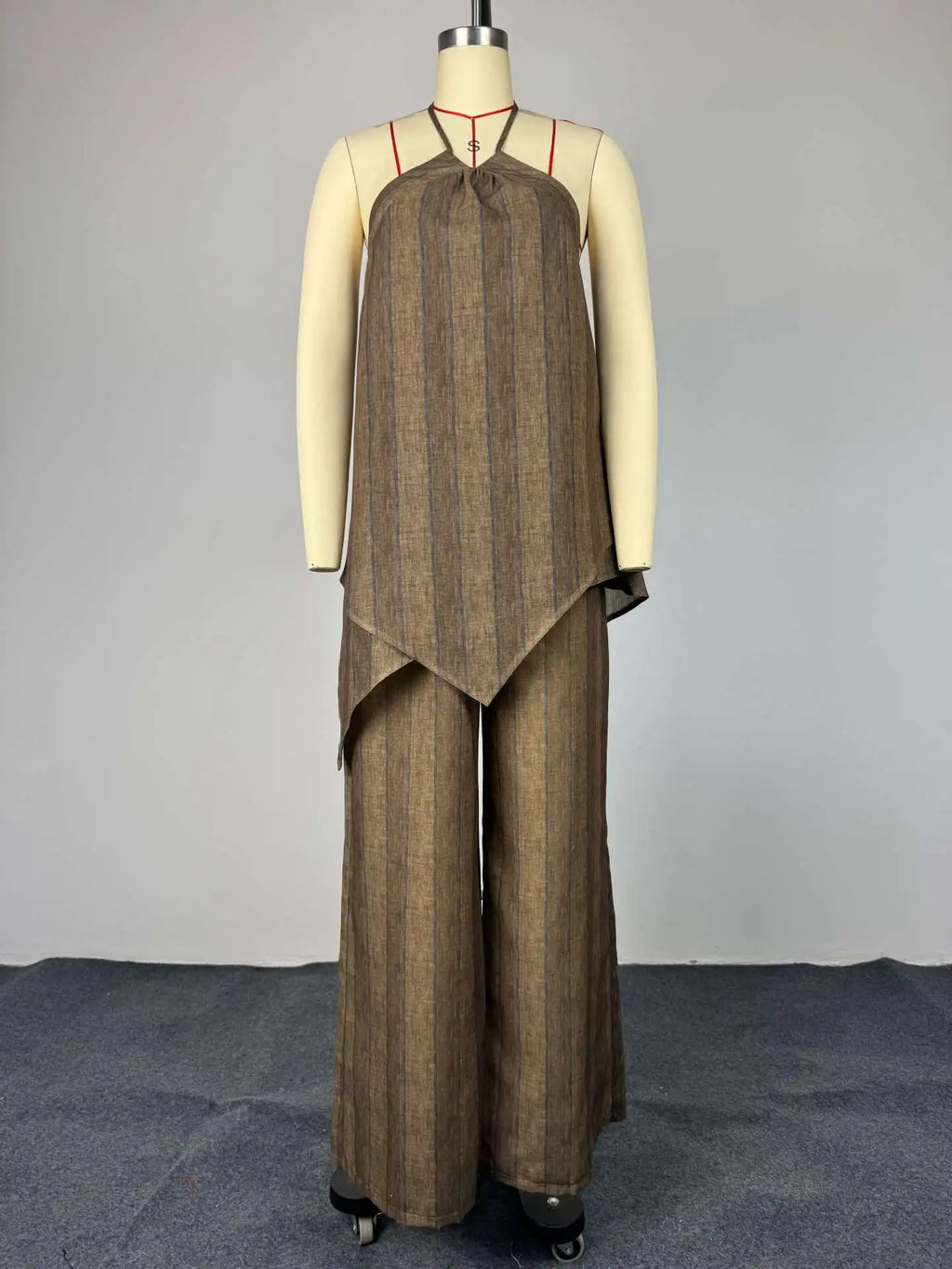 2026 2 Piece Sets Lady Chic Holiday Outfit Y2K Green Stripe Long Pant Sets For Women Spring Summer Halter Vest Top Wide Leg Pant