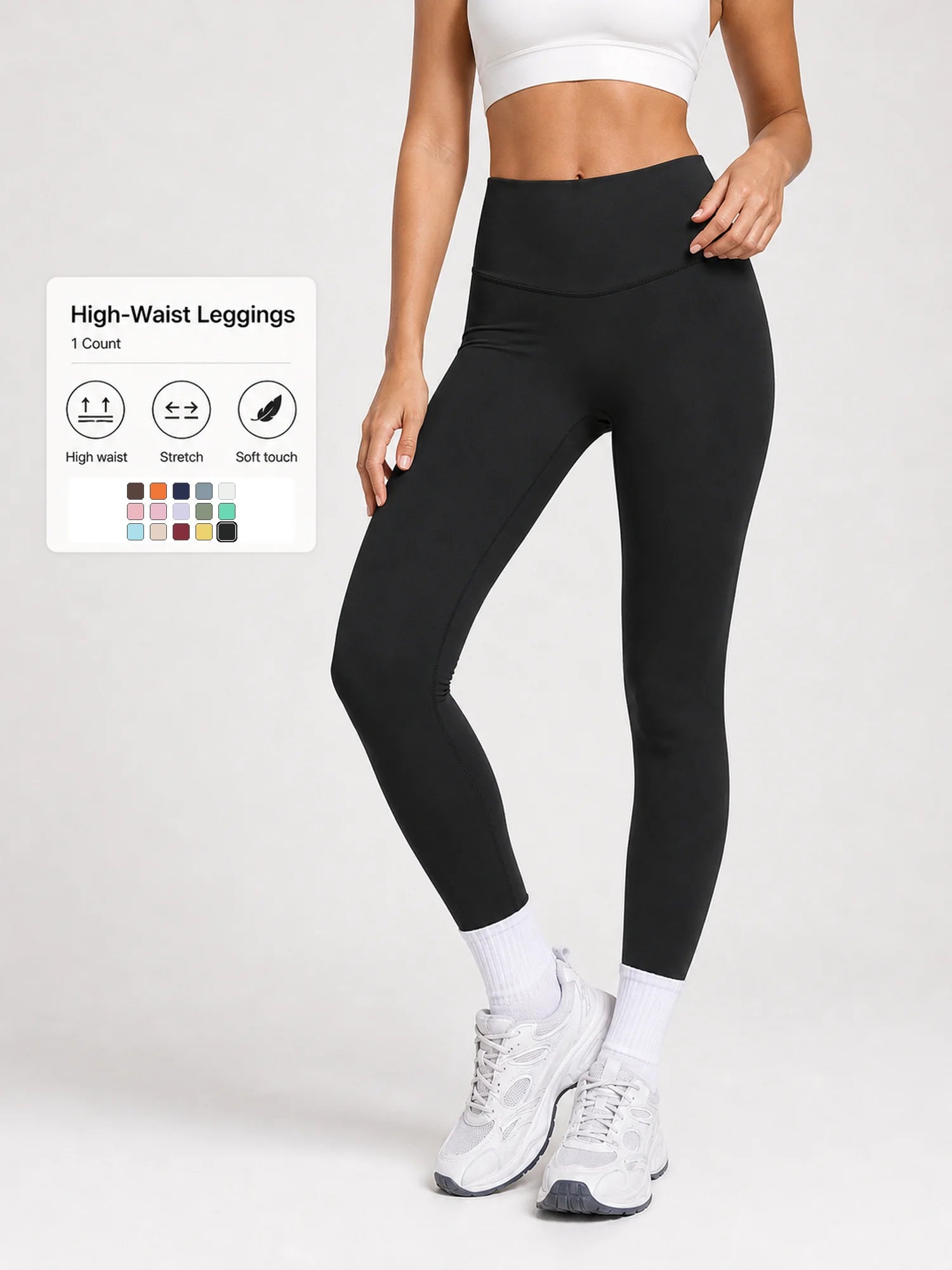 Women High Waist Yoga Pants Soft Stretch Leggings Tummy Control Fitness Gym Running Workout Sports Trousers