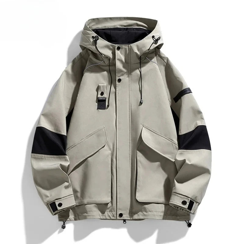 2026 Men Spring Autumn Outdoor Leisure Cargo Hooded Jacket Men Hiking Sport Windbreak Fashion Pocket Loose Jacket Coat Male Hots
