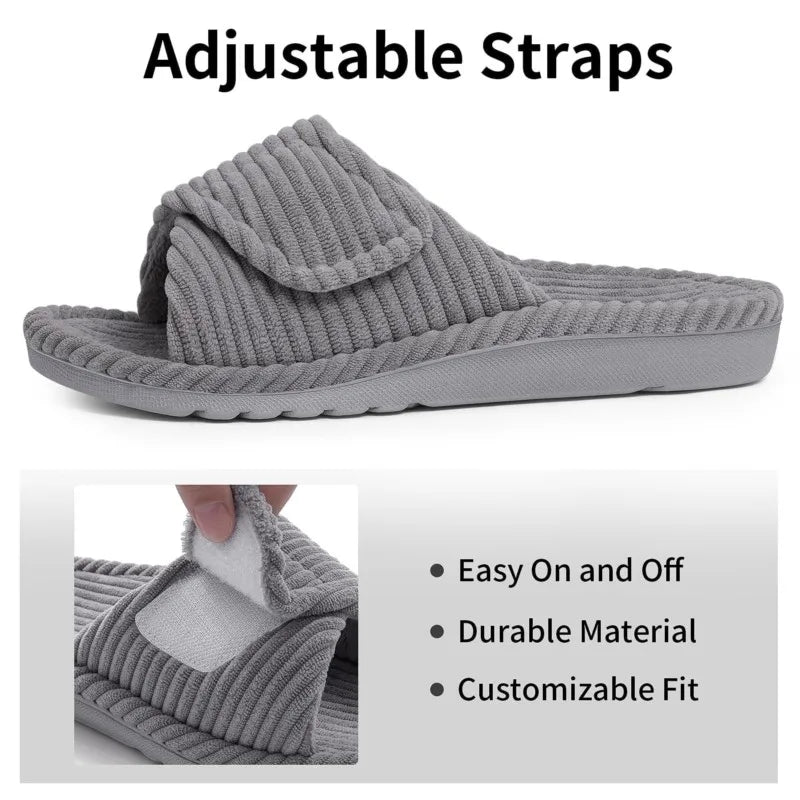 Bebealy Women's Orthopedic Slippers Winter Adjustable Memory Foam Slippers With Arch Support Lady Open Toe Bedroom Houes Slipper