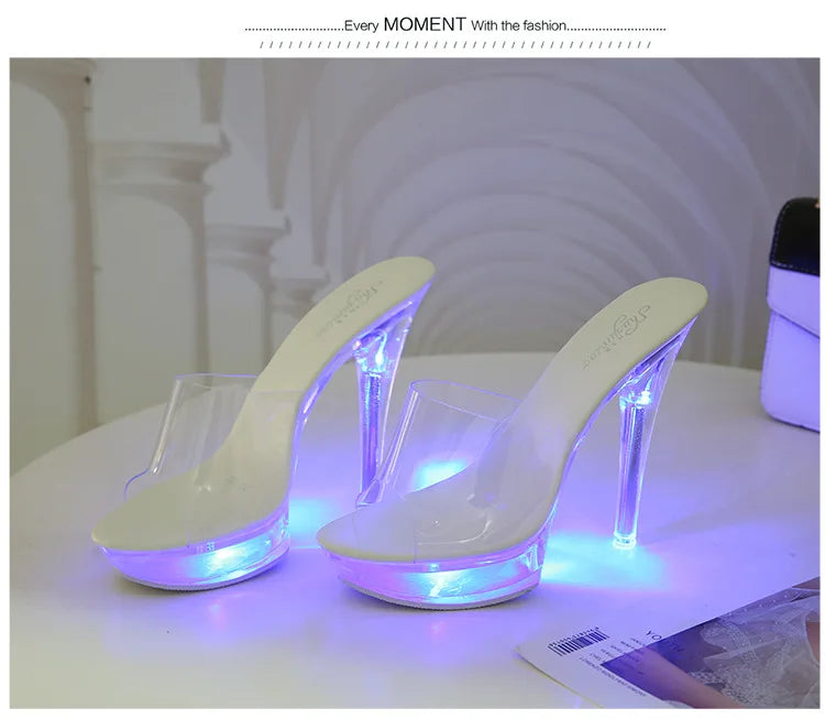 Women's Led Illuminated Sandals Clear Heel Slippers 15CM Sexy Led light Heels LFD-190