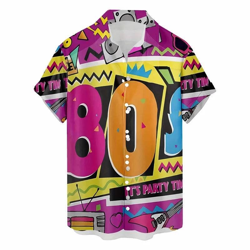 Retro 80s 90s Hawaiian Shirts Men Clothing 3D Printed Short Sleeves Tops Cool Outdoor Lapel Blouse Y2k Summer Button Shirt
