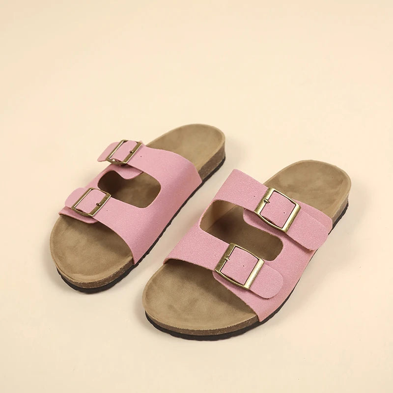 Women's Flat Outdoor Beach Casual Slippers Man Sliders Thick Sole Leather Cork Sole Sandals and Slippers