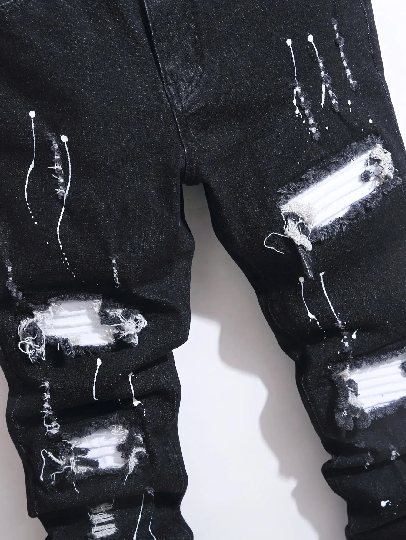 Men's Ripped Denim Jeans for Man High Stretch Skinny Biker Pants Casual Slim Fit Trousers with Patchwork Embroidery Streetwear