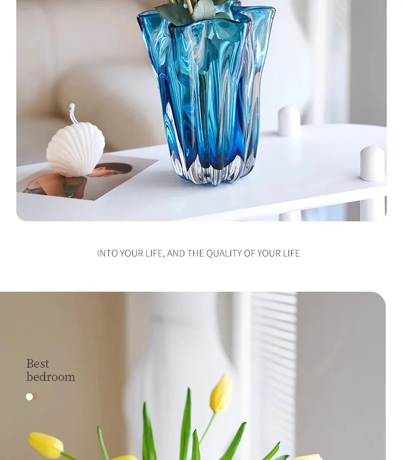 Transparent Blue Hydroponic Glass Vase Flower Pots Desk Decoration Flowers Arrangement Modern Floral Vases Room Aesthetic Decor