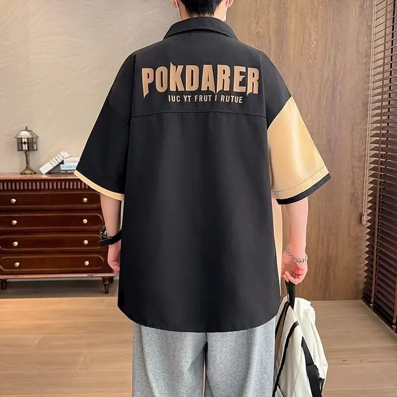 New Shirts for Men Patchwork Graphic T-shirts Men's Clothing Summer Casual Short Sleeved Daily Street Tops Loose Oversized Shirt