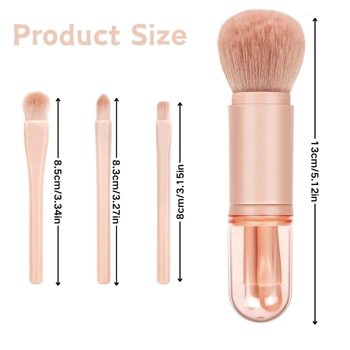 Travel Makeup Brushes Set: 4 in 1 Mini Cute Makeup Brush Retractable Foundation Blending Powder Eye Shadow Brush