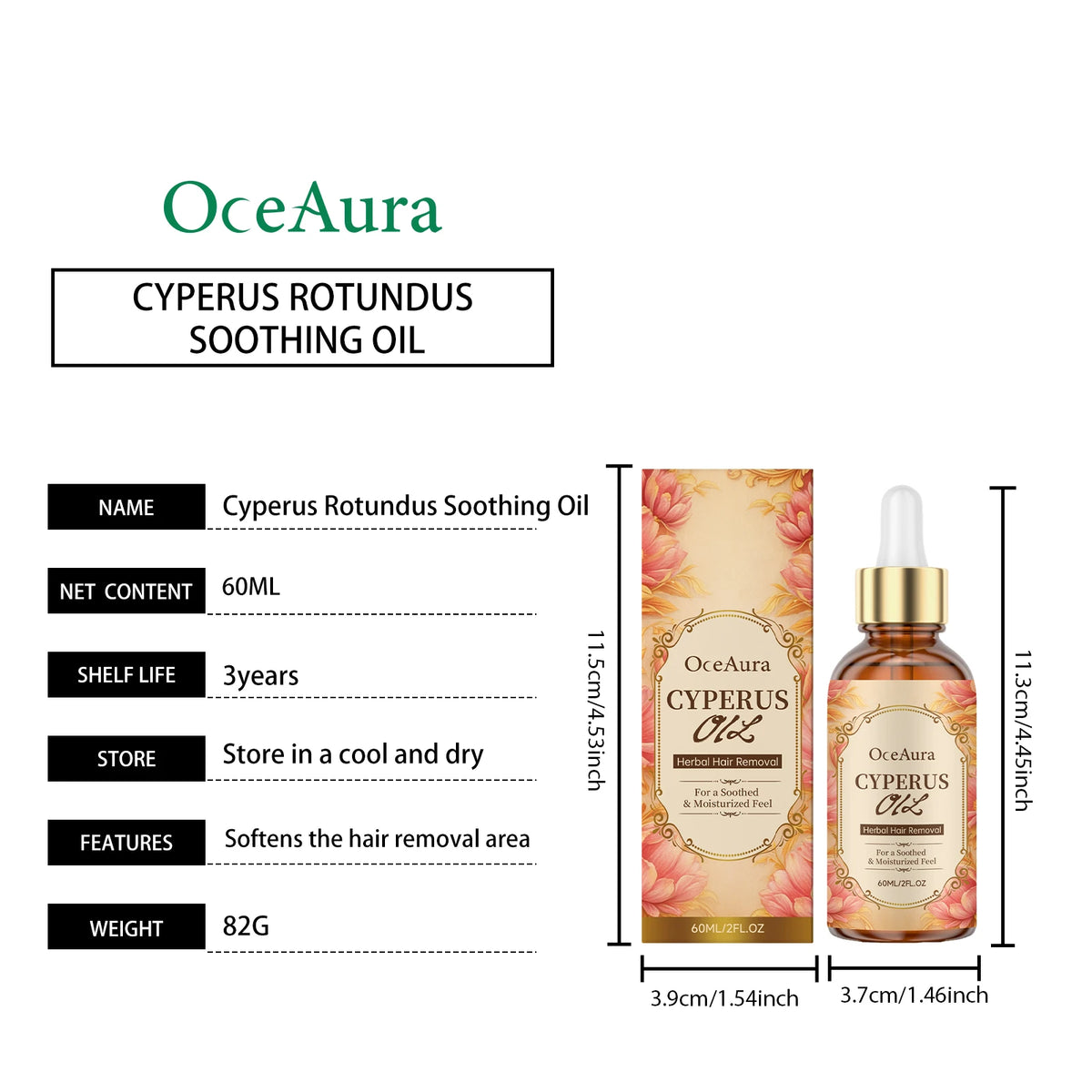 OceAura Cyperus Rotundus Oil for Hair Removal Prevent Hair Growth Inhibitor Soft Smooth Body Care Moisturizing Skin Soothing Oil