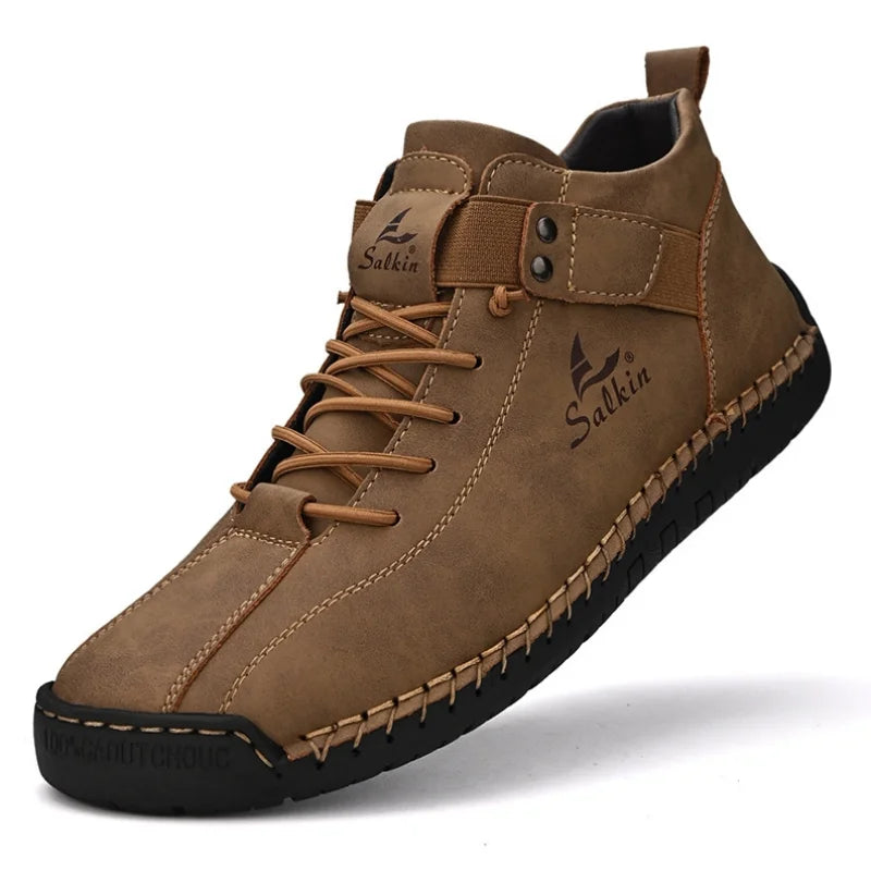 New 2025 Handmade Leather Casual Men Shoes Design Sneakers Man Breathable Leather Shoes Men Ankle Boots Outdoor
